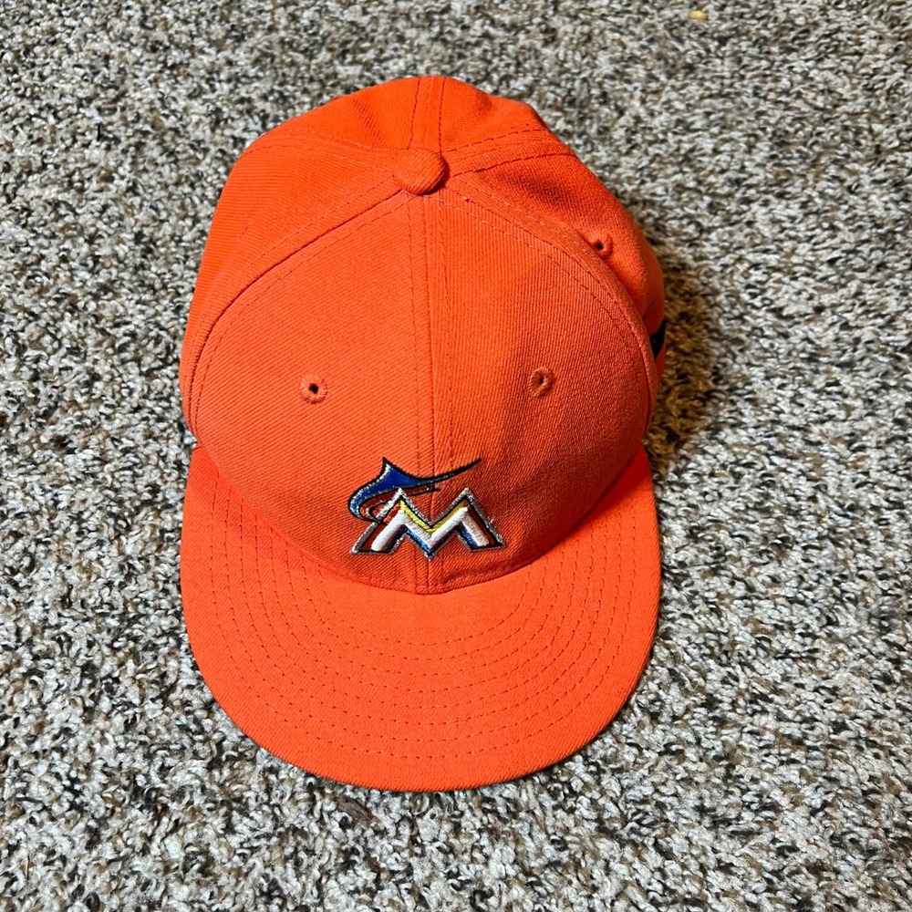 New Era Marlins Fitted Hat MLB Baseball Cap Orange 59FIFTY‎ Size 6 5/8